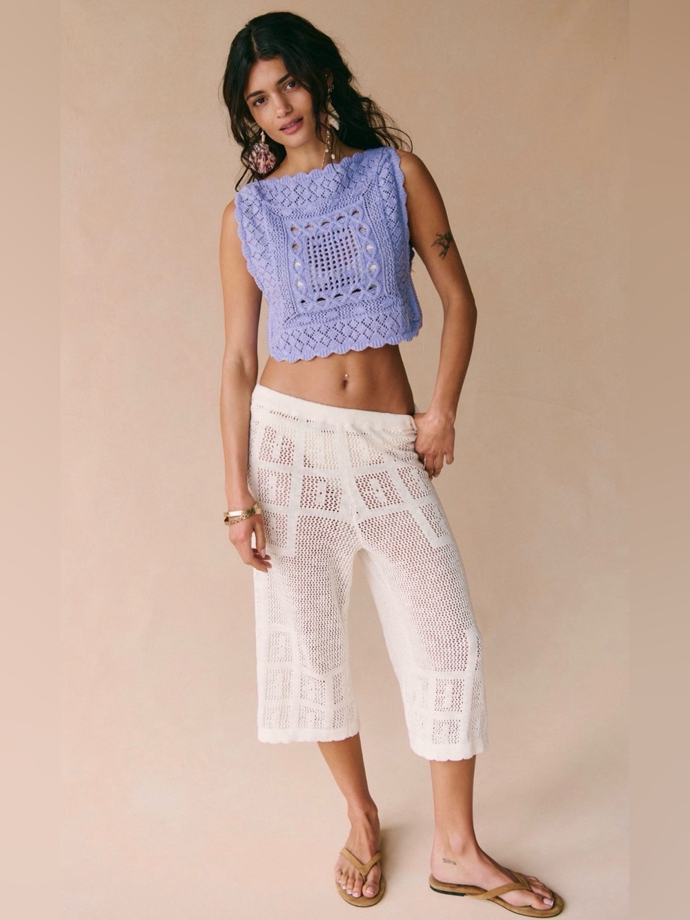 FP Beach by Free People Vera Fauchez Crochet Knit Tank Top ~ Heavenly Lavender